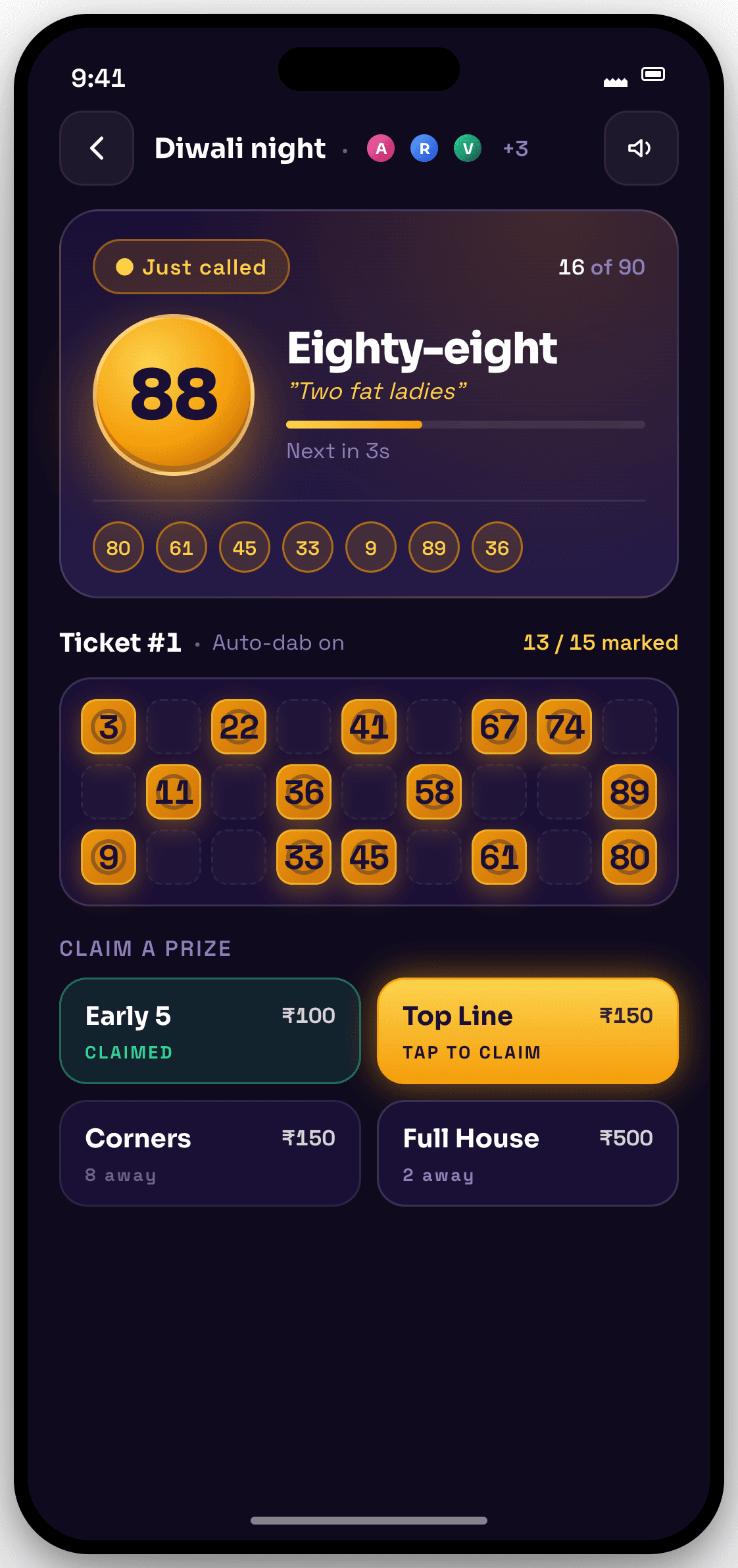 Tambola player ticket view