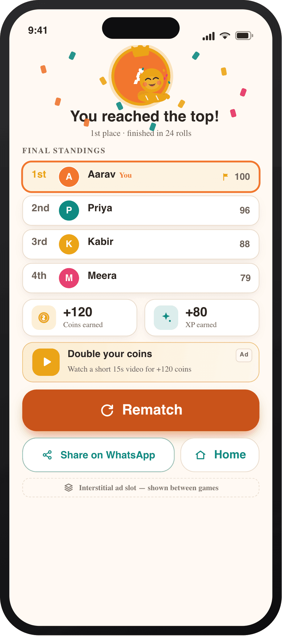 Win results screen